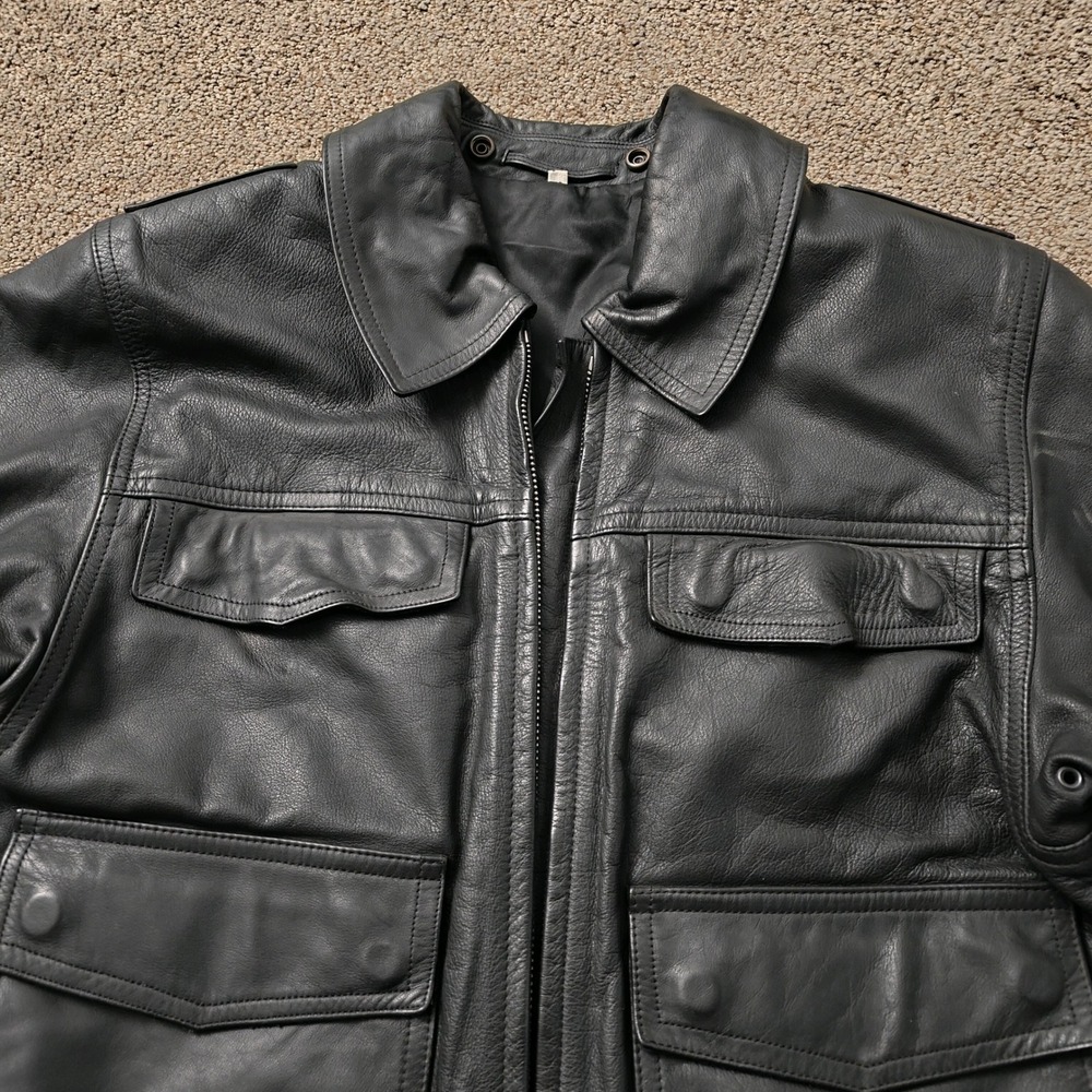 Vintage 80s German Polizei Police Leather Motorcycle Jacket 36 Black - Picture 4 of 13